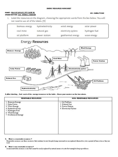 Energy Resources Pearson Answer Key