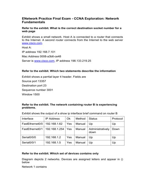Enetwork Practice Final Exam Network Fundamentals Answers