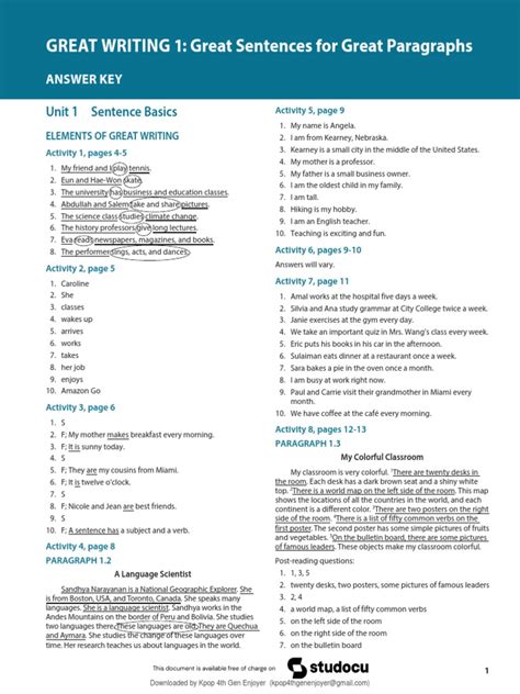 Engaging Writing 1 Answer Keys