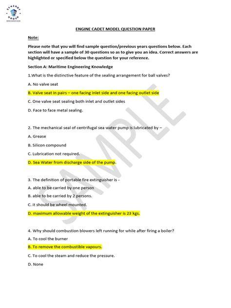 engine cadet written exam