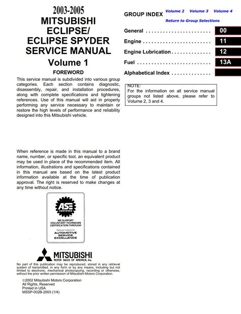 Engine Manual 2003 Mitsubishi Eclipse