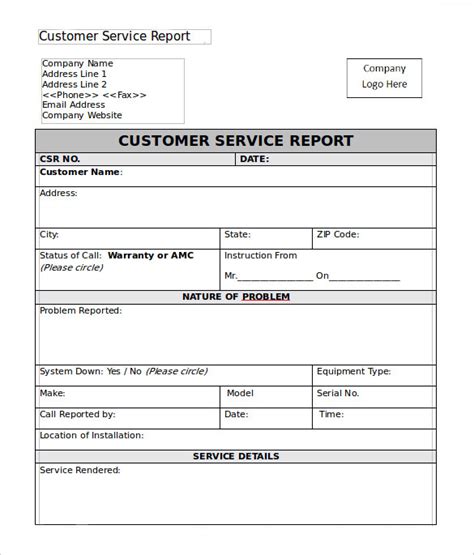 Full Download Engineer Service Report Template 