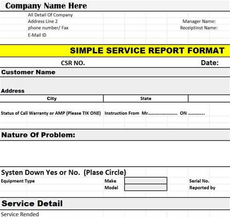 Full Download Engineer Service Report Template 