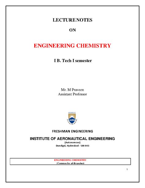 Engineering Chemistry Notes 1st Semester