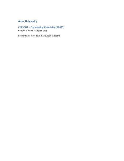 Engineering Chemistry Notes From Anna University
