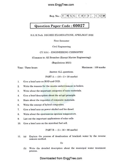 Engineering Chemistry Question Paper May 2016 First