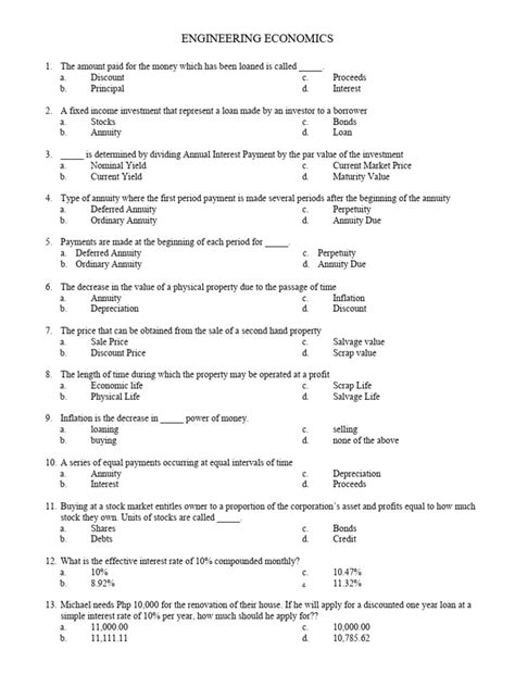 Engineering Economics Subject Code Questions With Answer