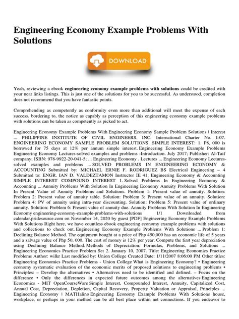 Engineering Economy Example Problems With Solutions