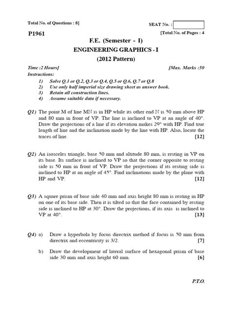 Engineering Graphics Model Question Paper For Diploma