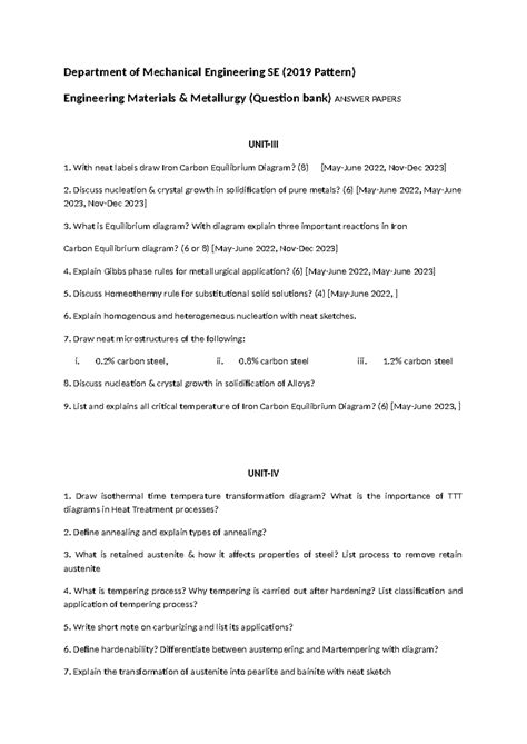 engineering materials and metallurgy question paper