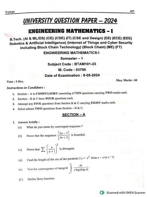 Engineering Mathematics 1 Previous Question Papers