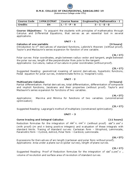 Engineering Mathematics Notes Vtu Syllabus