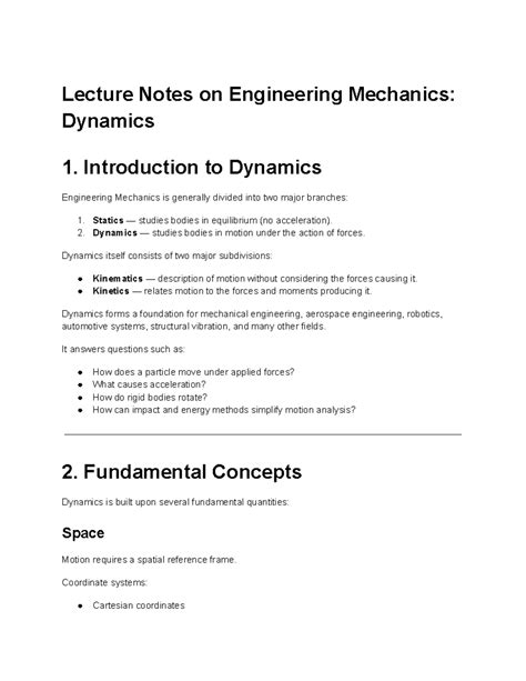 Engineering Mechanics Dynamics Lecture Notes