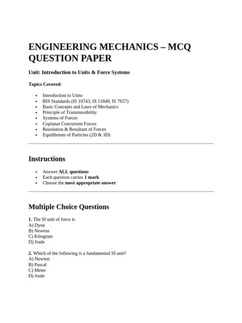 Engineering Mechanics Mcq