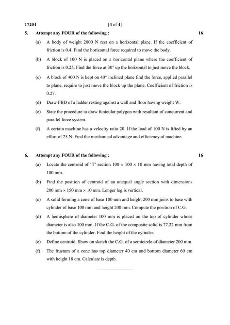 engineering mechanics msbte question paper