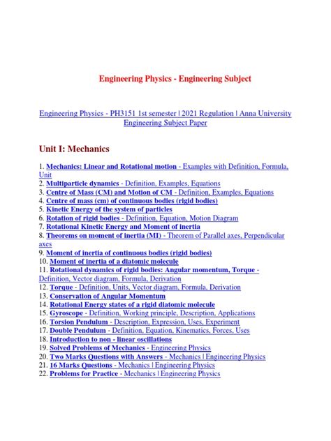 Engineering Physics Cusat 1st Year