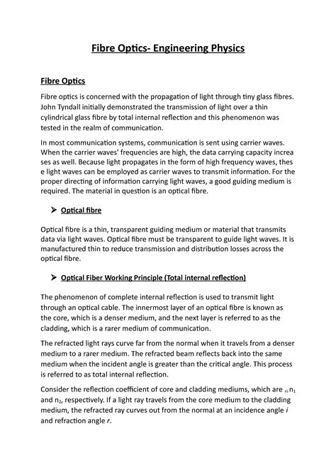 Engineering Physics Notes For Fibre Optics