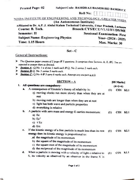 Engineering Physics Question Papers