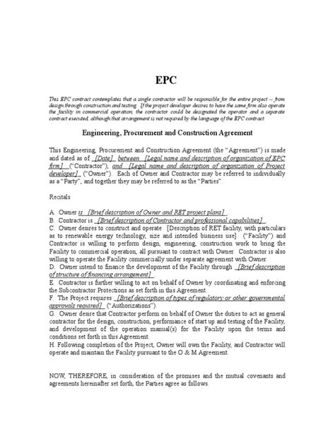 Engineering Procurement Construction Management Agreement