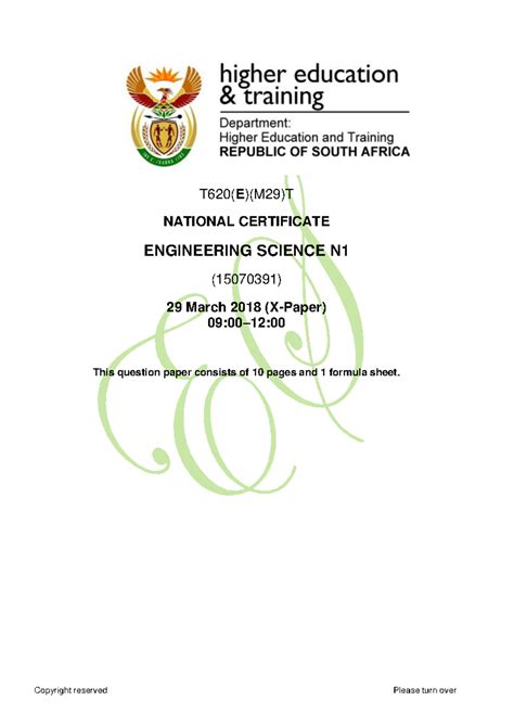 Engineering Science N1 Question Paper And Memos
