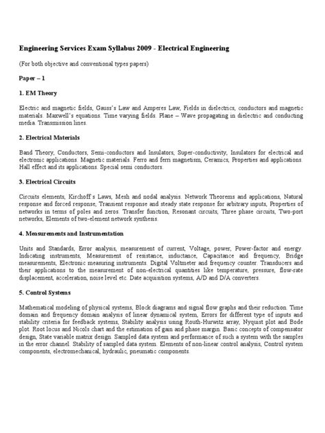 Engineering Services Exam Syllabus 2009 Civil Engineering