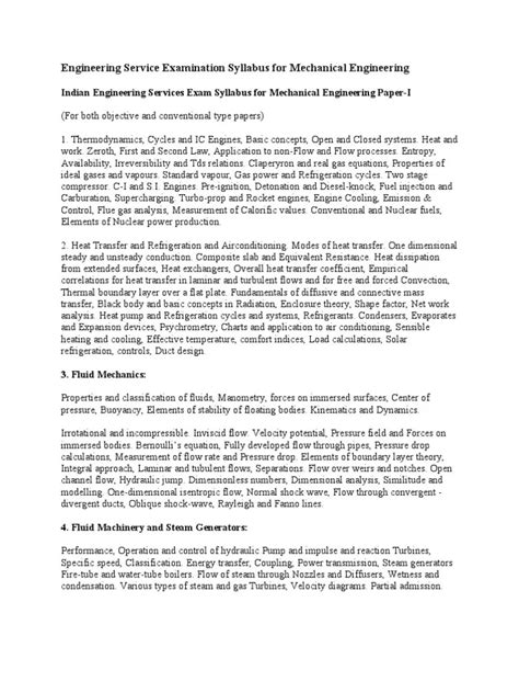 Engineering Services Examination Syllabus Mechanical