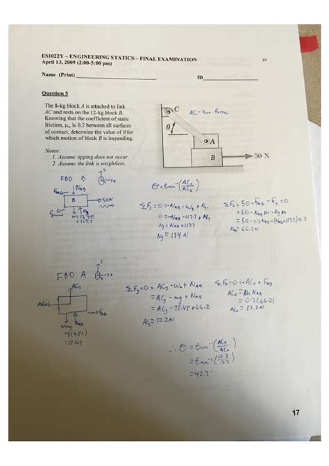 Engineering Statics Final Exam Solutions