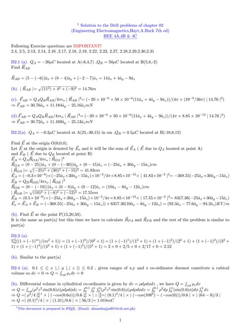 Read Online Engineering Electromagnetics Drill Problems Solution 