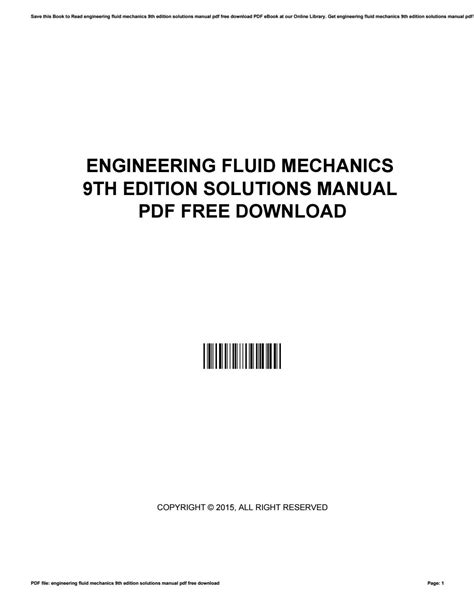 Read Online Engineering Fluid Mechanics 9Th Edition Solutions Manual 