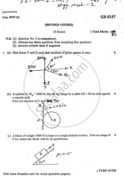 Read Online Engineering Mechanics 2013 Question Paper 