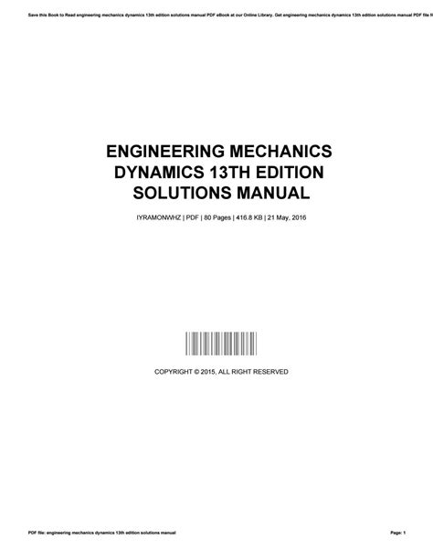 Download Engineering Mechanics Dynamics 13Th Edition Solutions Free 