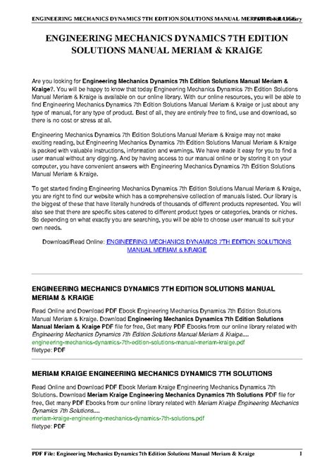Read Engineering Mechanics Dynamics Solution Manual 7Th 