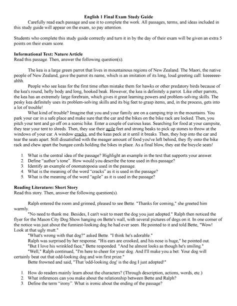 English 1 Final Exam Study Guide