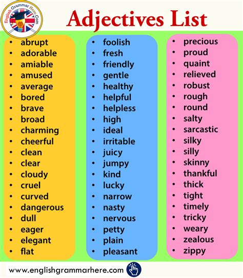 English Adjectives With Examples