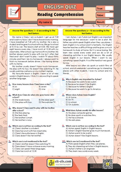 English Comprehension Test Multiple Choice