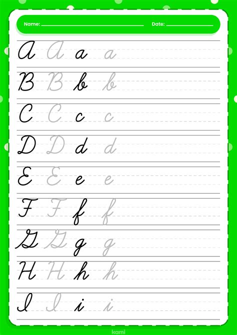 English Cursive Handwriting Practice Sheets