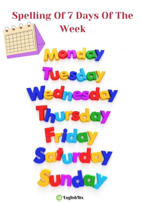English Days Of The Week Spellings And Meanings Spelling Of Days Of The Week - Spelling Of Days Of The Week