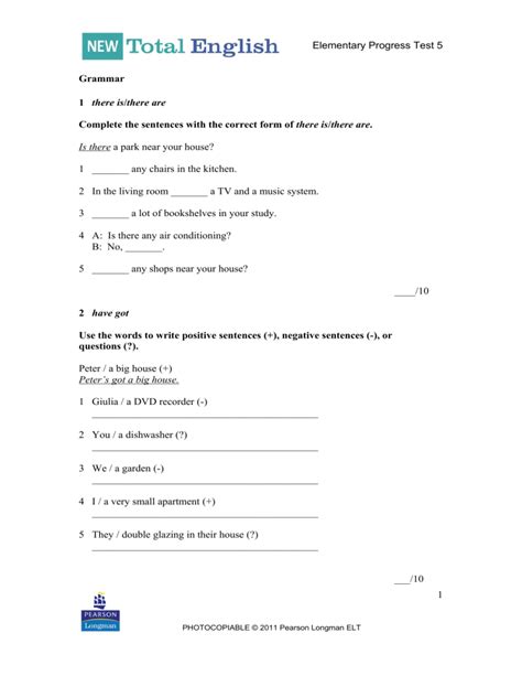 english elementary progress test