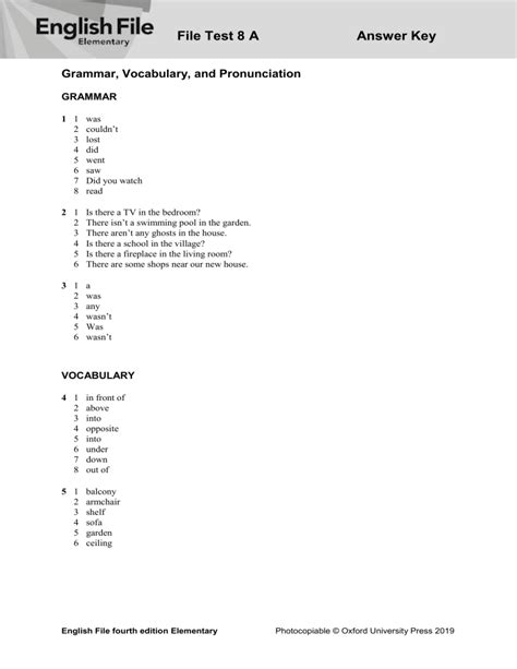 english file elementary test answer key