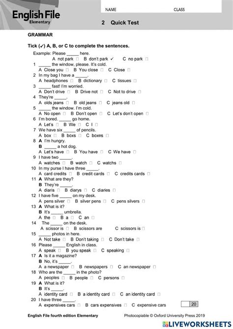 English File Elementary Tests