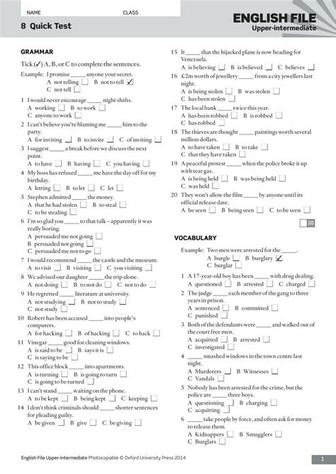 english file intermediate test 8