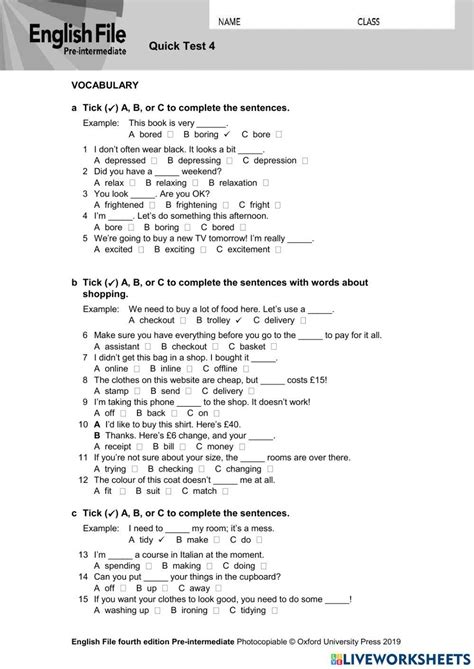 english file pre intermediate test 4
