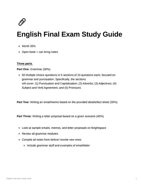 English Final Exam Study Guide