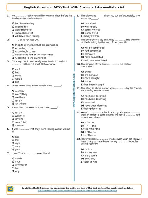 English Grammar Test Multiple Choice Epub Download