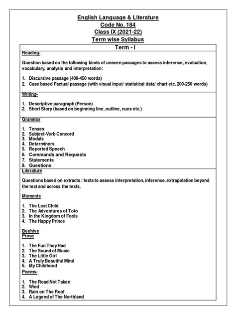 English Language Literature Code No 184 Sample Paper