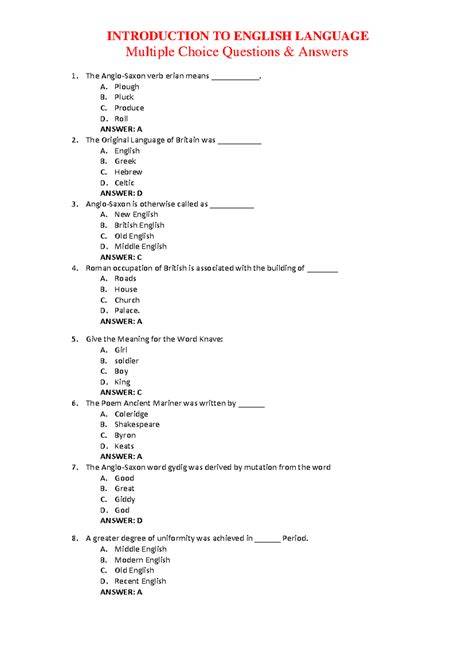english language multiple choice questions and answers