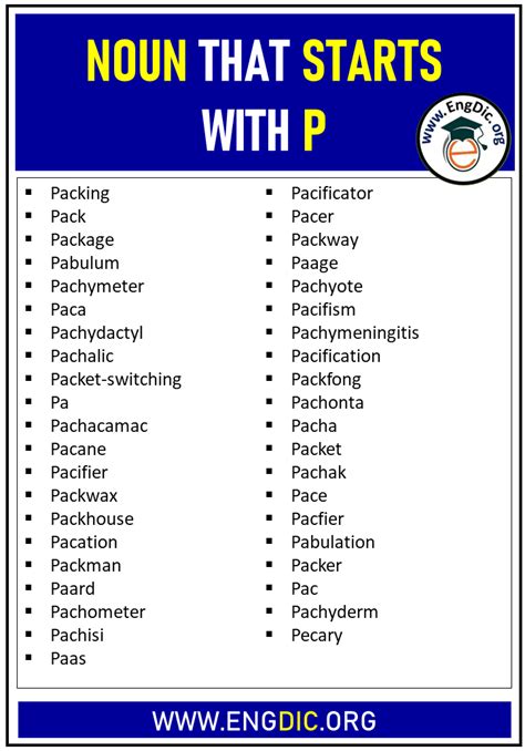 English Nouns Starting With P With Definitions And Nouns That Start With P - Nouns That Start With P
