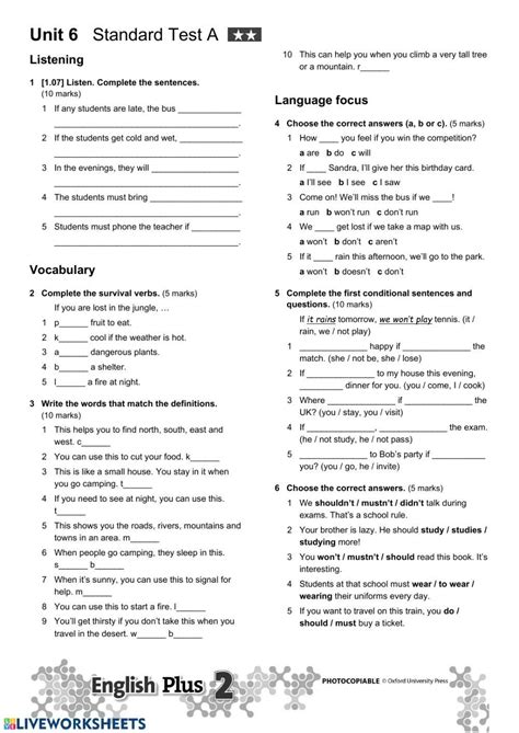 english plus 2 unit 6 test