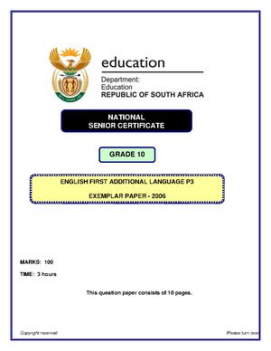 English Second Additional Language P1 Kwazulu Natal