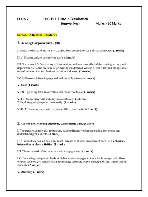 English Term 1 Answer Key